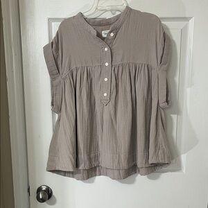 Aritzia Wilfred Free Taupe Button-Front Peasant Tunic